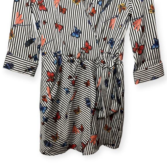 Zara Basic Butterfly Print White Black Striped Wrap Romper Vacation Cruise Sz S - Picture 5 of 12